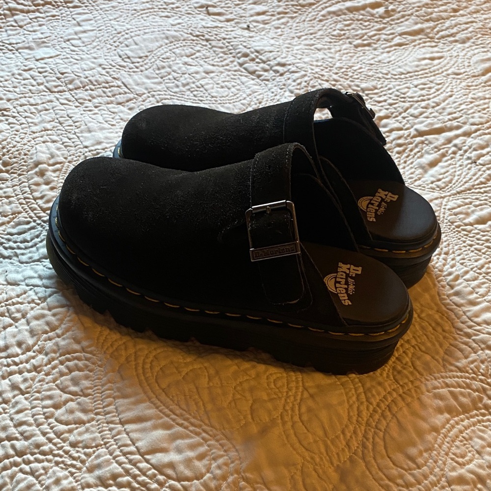 Dr. Martens Black Suede Mules